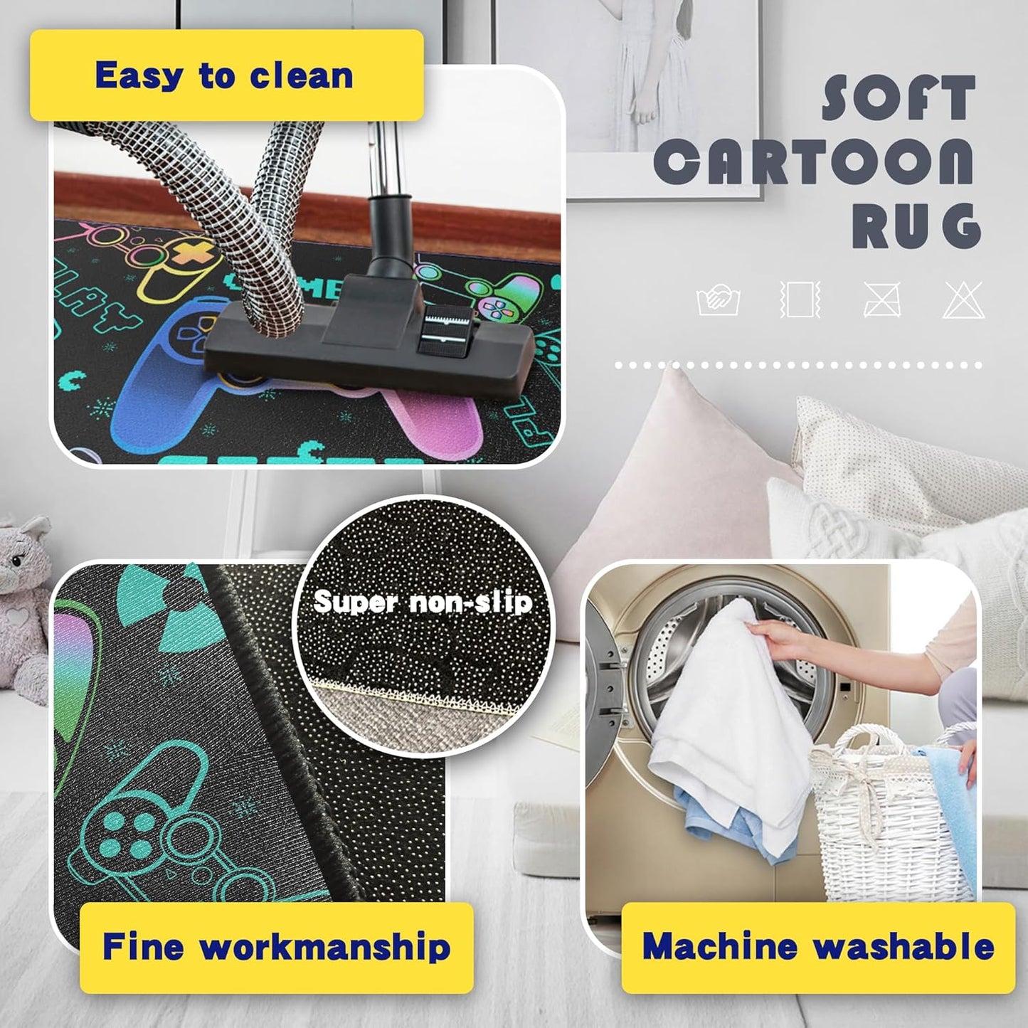 Play Gaming Rug for Bedroom Gamer Mat Gamepad for Boys Room 2x3 for Playroom Decor Washable