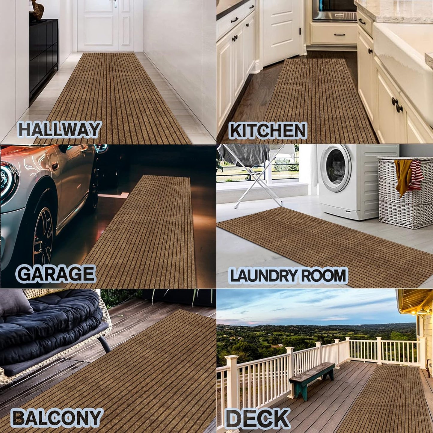 Custom Size Backed Non-Slip Area Rugs Runner, Easy Clean, Waterproof Runner Rugs Mats for Hallway Entryway, Kitchen, Laundry, 2ft x 2ft, Brown Stripe