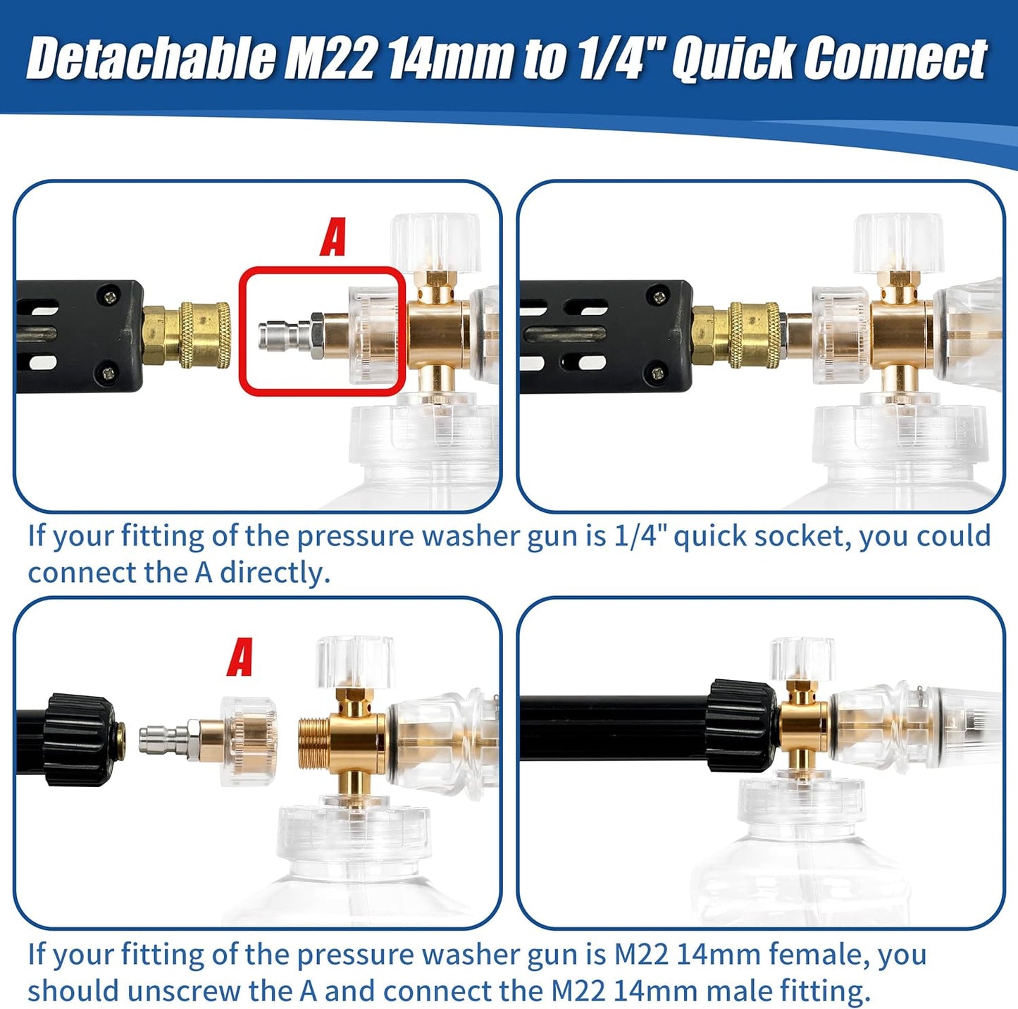 Tool Daily Pressure Washer Foam Cannon, Adjustable Snow Foam Lance with M22 and 1/4 Inch Quick Connect, Additional Orifice Nozzle 1.1mm, Car Wash Mitt, 1.5 Liter