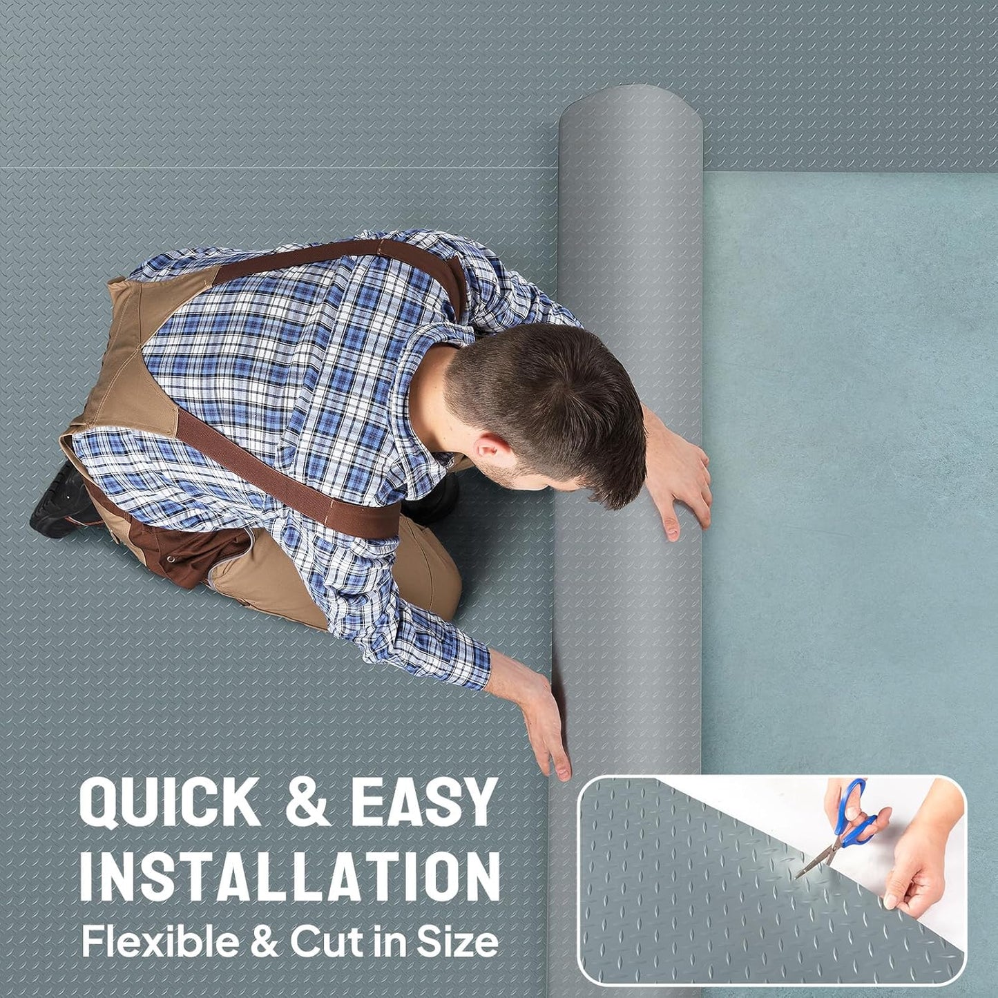 TUFFIOM 7.5 x 20 FT Garage Floor Mat, Thickened Diamond Plate PVC Garage Mats Flooring Roll for Under Car, Garage Parking Mats for Floor Large SUVs, MPV, Pickup Truck