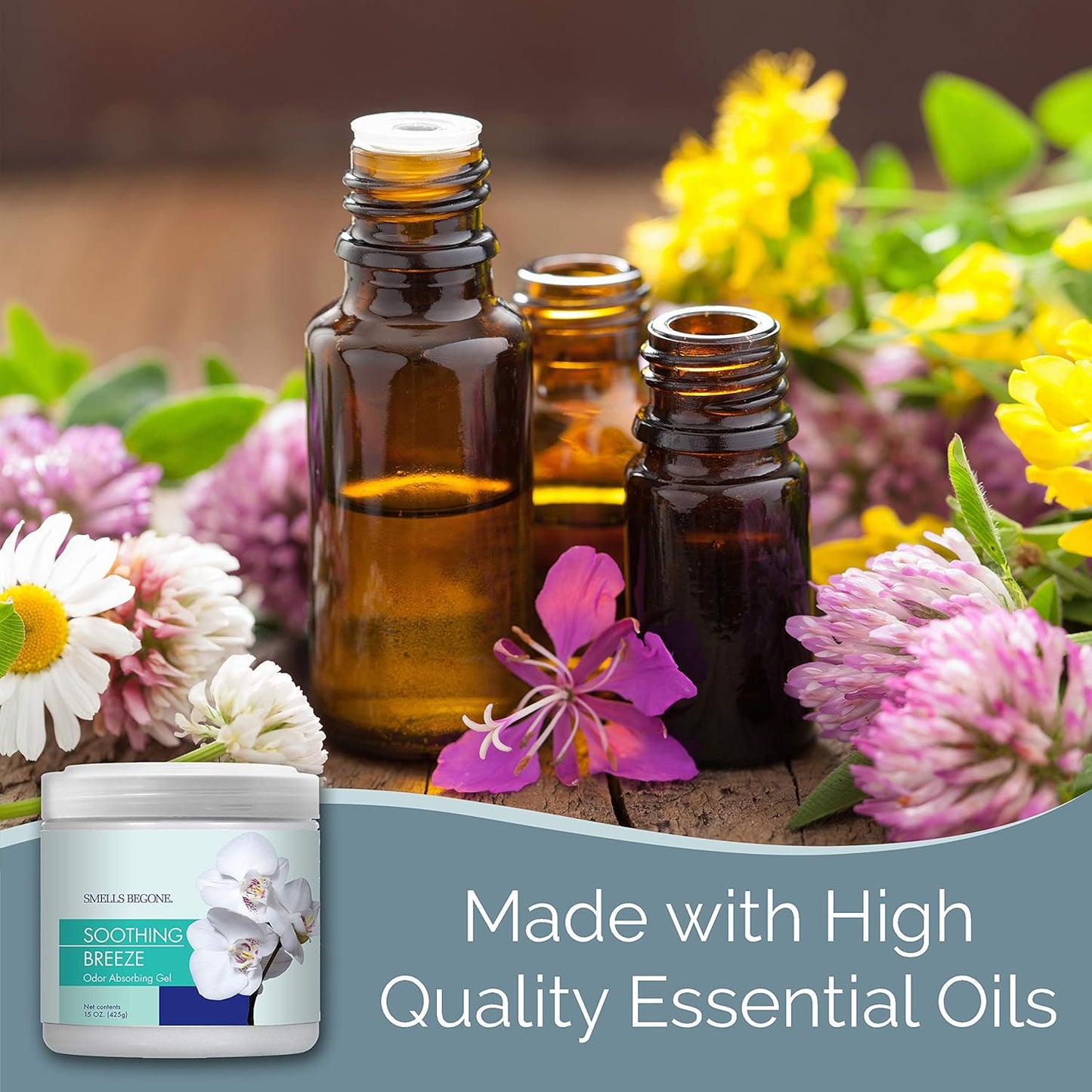 SMELLS BEGONE Air Freshener Odor Absorber Gel - 15 oz, Pack of 2 - Absorbs and Eliminates Odor in Pet Areas, Bathrooms, Cars, & Boats - Made with Essential Oils - Soothing Breeze Scent