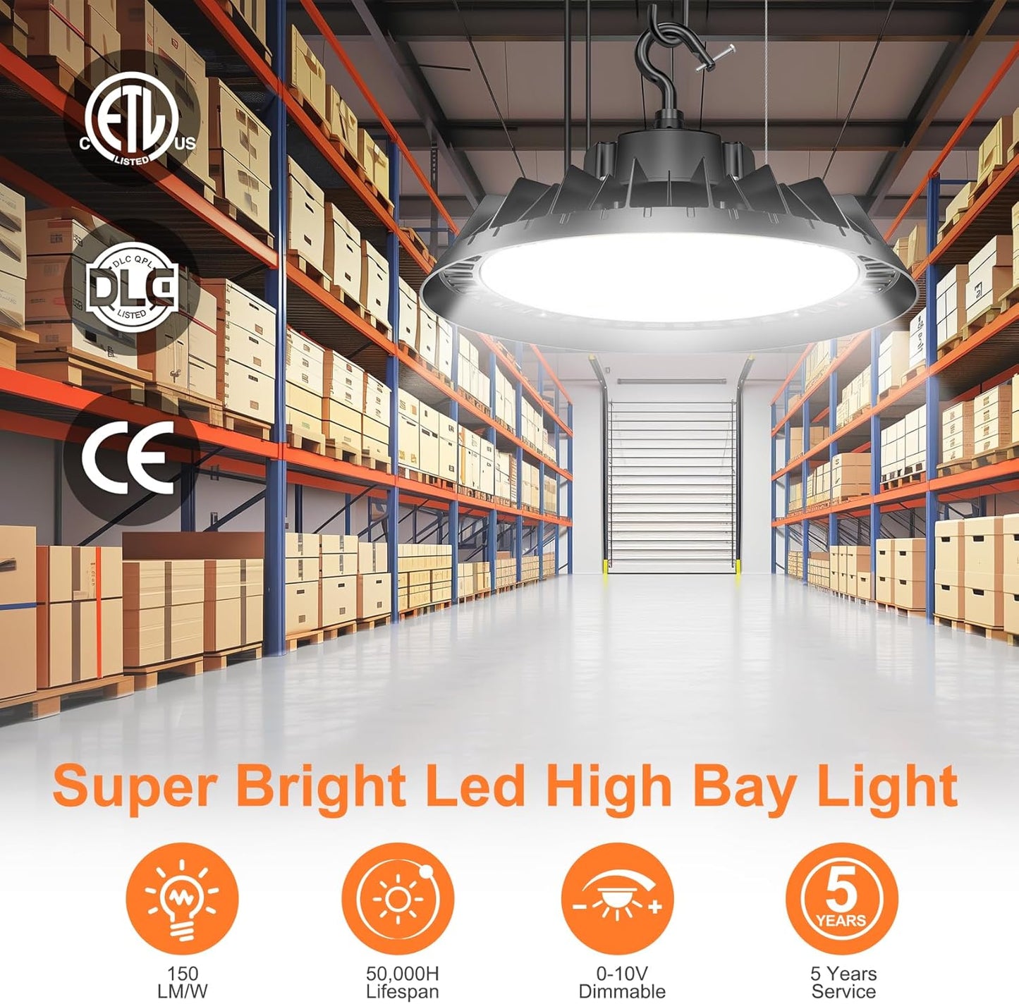 BBESTLED 12Pack LED High Bay Lights, Super Bright 150W UFO High Bay LED Shop Lights, 22500LM 5000K, 0-10V Dimmable, 5' Cable Plug, IP65 Waterproof, ETL Listed Plug&Play Lighting for Factory Warehouse
