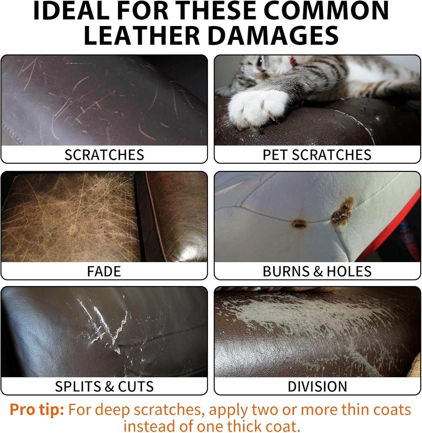 Leather Repair Kit,Car Seats, Sofa,Jacket & Purse - Repairs Burn Holes,Scratches,Tears - Restores Faux,Vinyl,Artificial and Real Leather (Ten Colors)