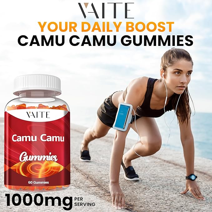 Camu Camu Vitamin C Gummies for Skin and Hair – Antioxidant-Rich, Vegan, Gluten-Free Supplement for Immune Support, Energy Boost, and Collagen – 60 Chewables for Active Men and Women