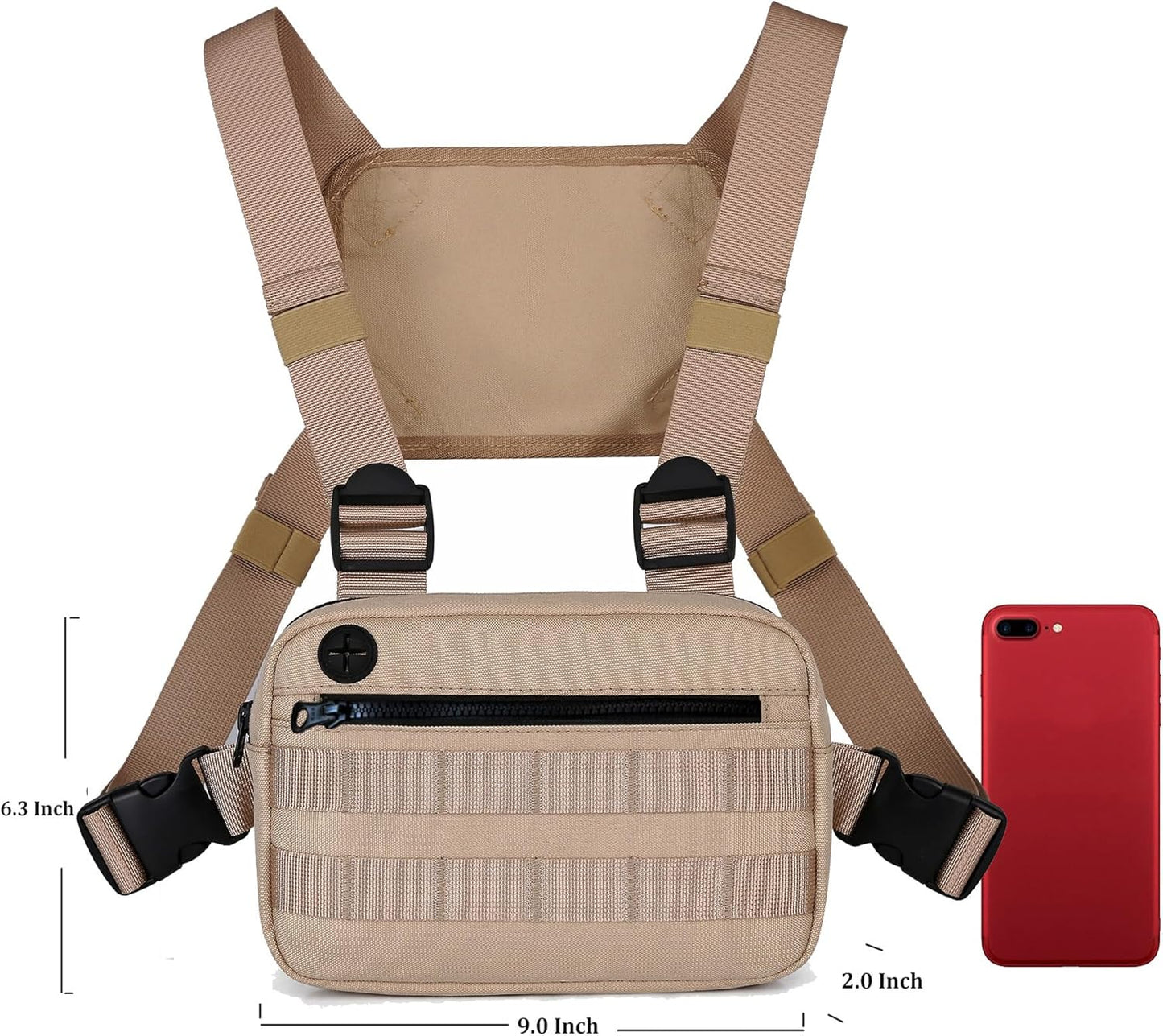 Outdoor Chest Bag For Men, EDC Chest Pack With Built-In Phone Holder, Lightweight Chest Rig Pouch