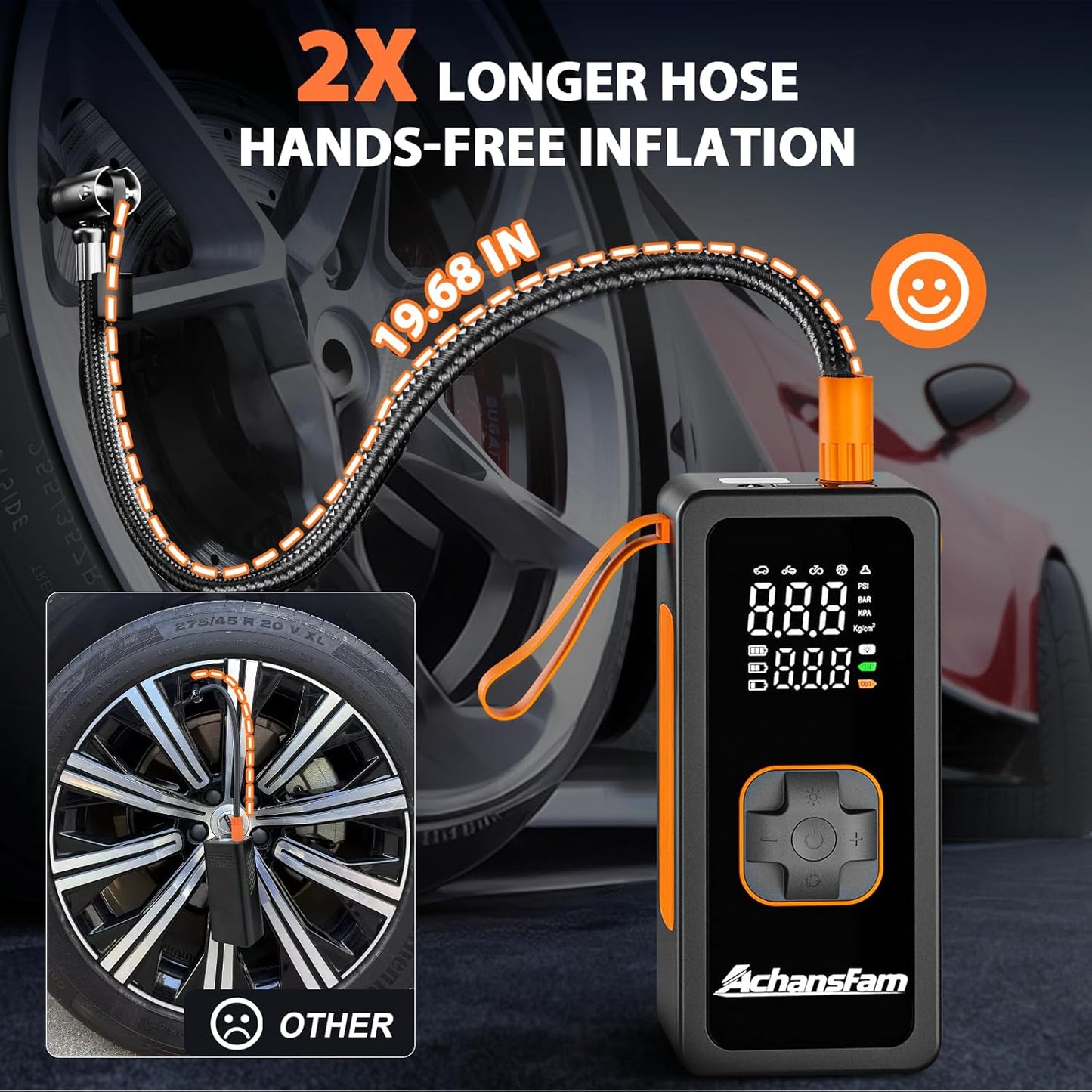 Tire Inflator Portable Air Compressor - Air Pump with Digital Pressure Gauge, 150PSI, LED Light, Auto Shut-Off Function - Cordless Pump for Car, Motorcycle, Bicycle, Balls and Lawn Equipment