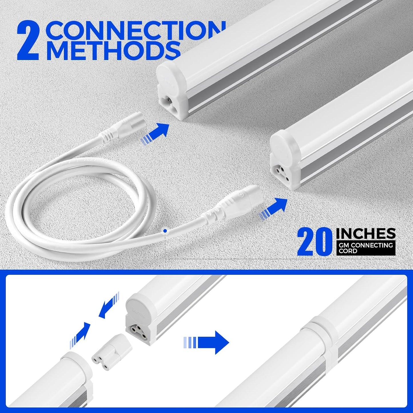 Barrina (Pack of 6) LED T5 Integrated Single Fixture, 4FT, 2200lm, 4000K (Daylight Glow), 20W, Utility Shop Light, Ceiling and Under Cabinet Light, Corded Electric with Built-in ON/Off Switch