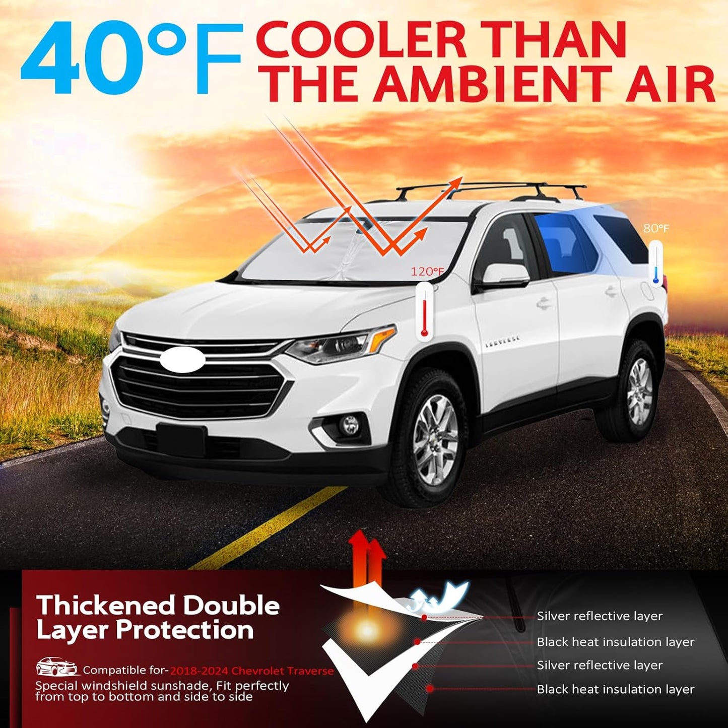 KAYZT Windshield Sun Shade for 2018-2024 Che-vrolet/Chevy Traverse LS, LT, RS, Redline, Premier, High Country SUV Foldable Sunshade Front Window Custom Fit Car Accessories