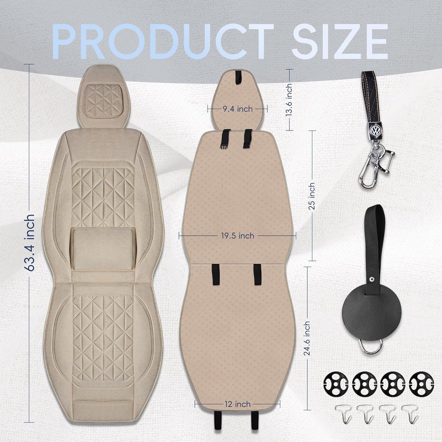 BABYBLU Linen Car Seat Cover for Cars - Durable & Non-Slip - Front Car Seat Protector Covers for Most Automotive, Vans, SUVs, Trucks