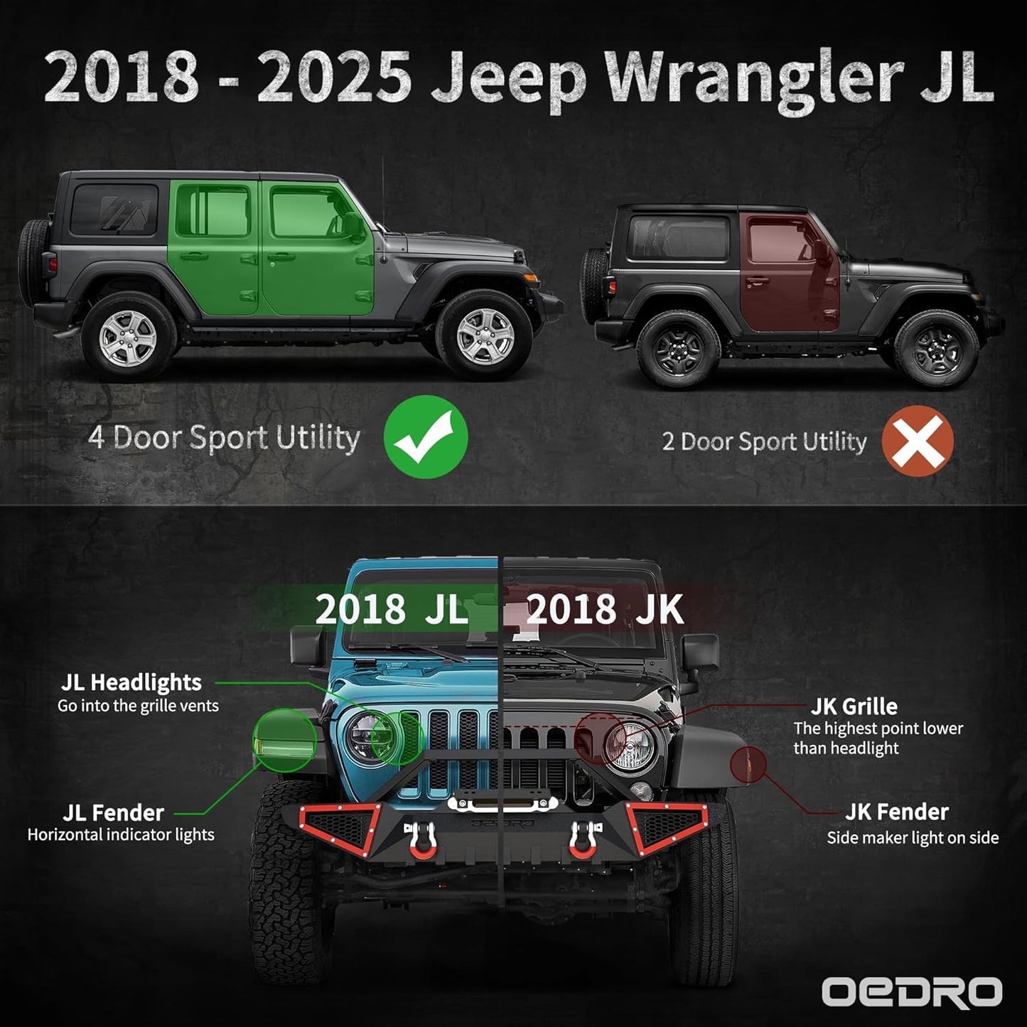 OEDRO 6 inch Running Boards, Drop Side Steps Compatible with 2018-2025 Jeep Wrangler JL & Unlimited 4 Door, Steel Nerf Bar with Silver Paintable Step Plates