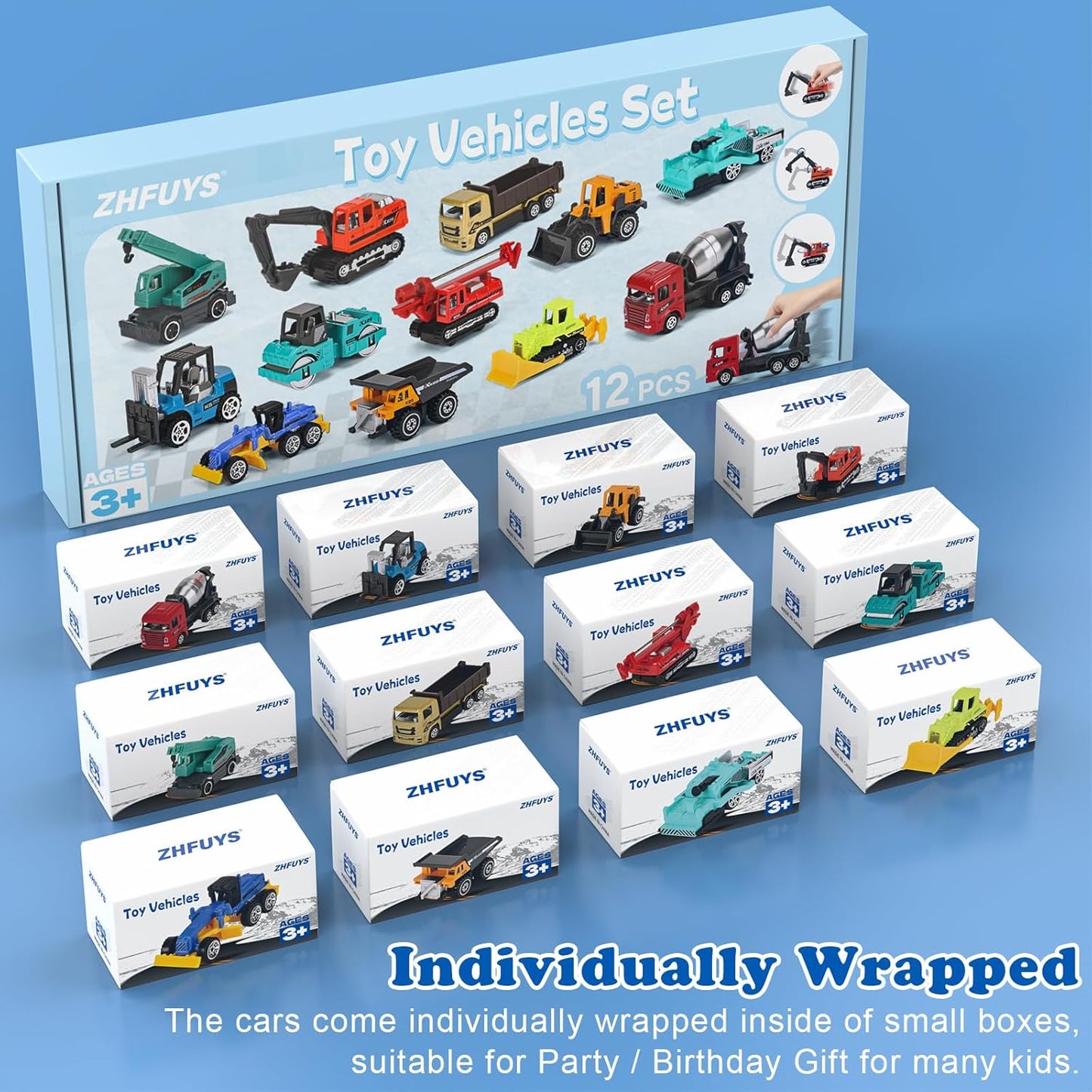 ZHFUYS 12PCS Metal Mini Cars Toy for Kids, Toy Cars for Kids, Trucks Toy Vehicles Set for Toddlers, Party Favors for Toddler Toys,Educational Play, Birthday Gift for Boys Girls