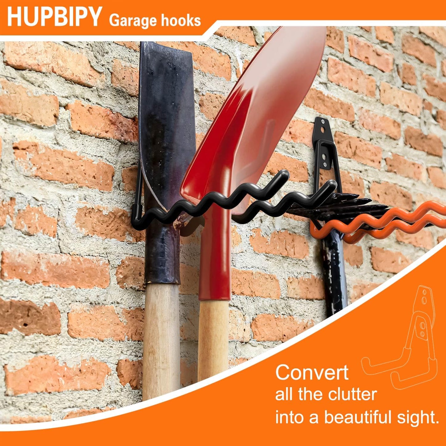 Heavy Duty Garage Hooks 4 Pack, 7.7 inch Wave Long Hanger, Wall Mounted Storage System, Power and Garden Tool Organizer, for Hanging Ladders, Bikes, Hose, Bulk Items and More