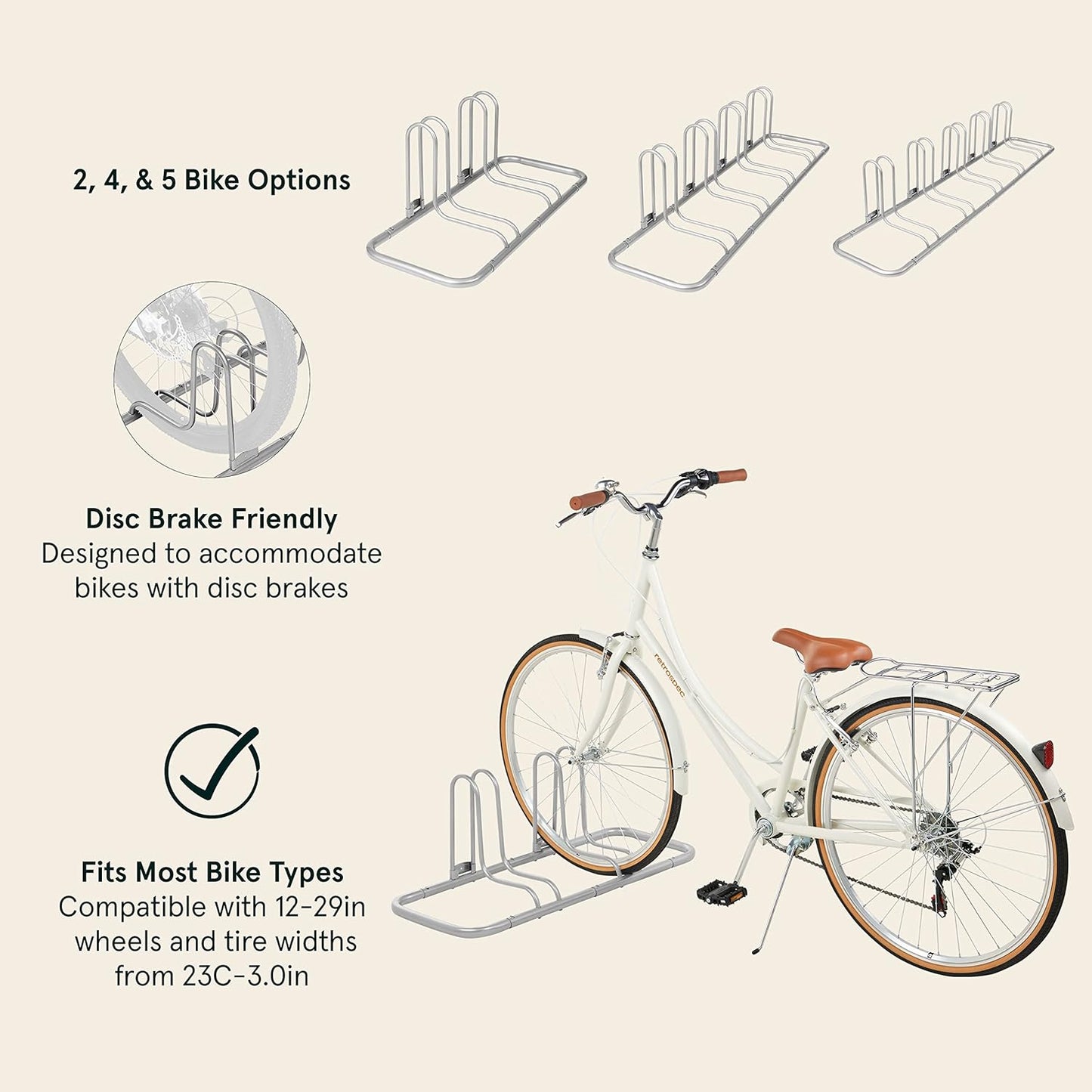 Retrospec Stash Rack 2, 4 & 5 Bike Floor Stand Bicycle Storage Organizer for Mountain Bike, Road Bike, Weather Resistant Fine Powder Steel Coating Fits Wheels up to 3"