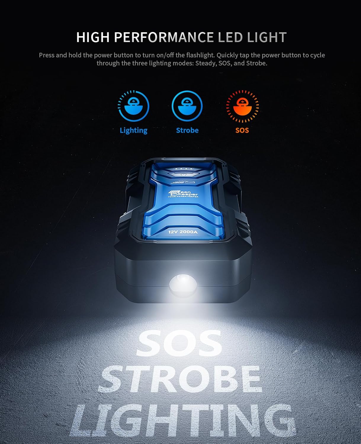 Portable Jump Starter 2000A Car Battery Jumper 12V Booster Engine Starter for 7.0L Gas & 6.5L Diesel Jump Start Battery Pack Multiple Emergency Kit with LED & Safety Protection with DC 12V/6A Output