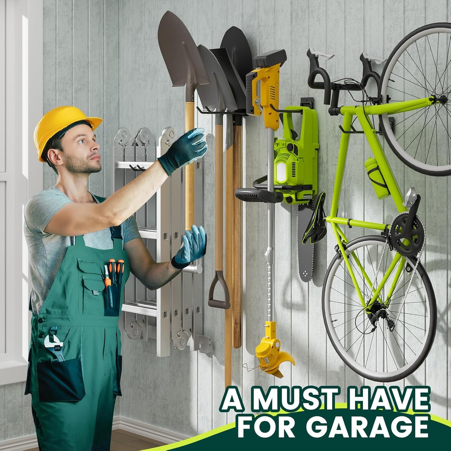 Wall Mount Garage Tool Organizer Storage Hook for Yard Shed, Garden Tool Holder Organizer Rack, Metal Garage Garden Tool Hanger for Lawn Organizer Holds Shovel,Rakes,Brooms,Hoses 4 Pack