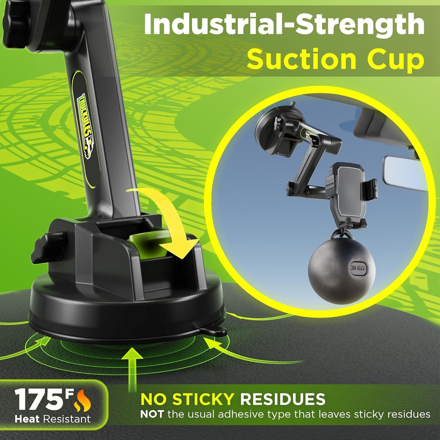 Phone Mount for Truck Phone Holder for Truck - Heavy Duty Suction Cup, Mobile Device Holder for Dashboard Window 16.9 inch Long Arm, iPhone Samsung Compatible, Commercial Trucker, Black