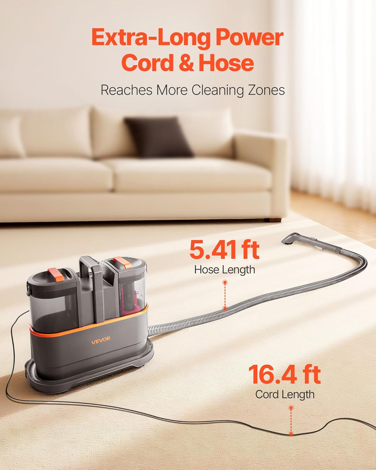 VEVOR Carpet Cleaner Machine, 50.72 oz Clean Water Tank & 27.05 oz Dirty Water Tank, Portable Upholstery Shampooer, 11.5Kpa Handheld Furniture Extractor, Spot and Stain Deep Cleaner for Rug Couch Car