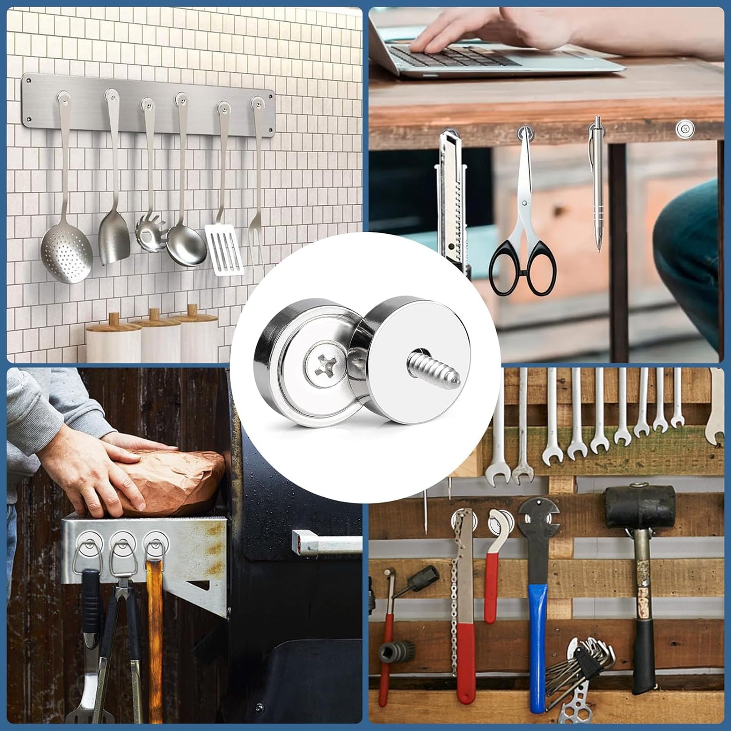 MIKEDE 6 Pack Strong Magnets, 30lbs Neodymium Heavy Duty Magnets, Round Strong Rare Earth Magnet with Countersunk Hole, Powerful Magnetic Pot Magnet with Screws for Cabinet Door Holding Tools