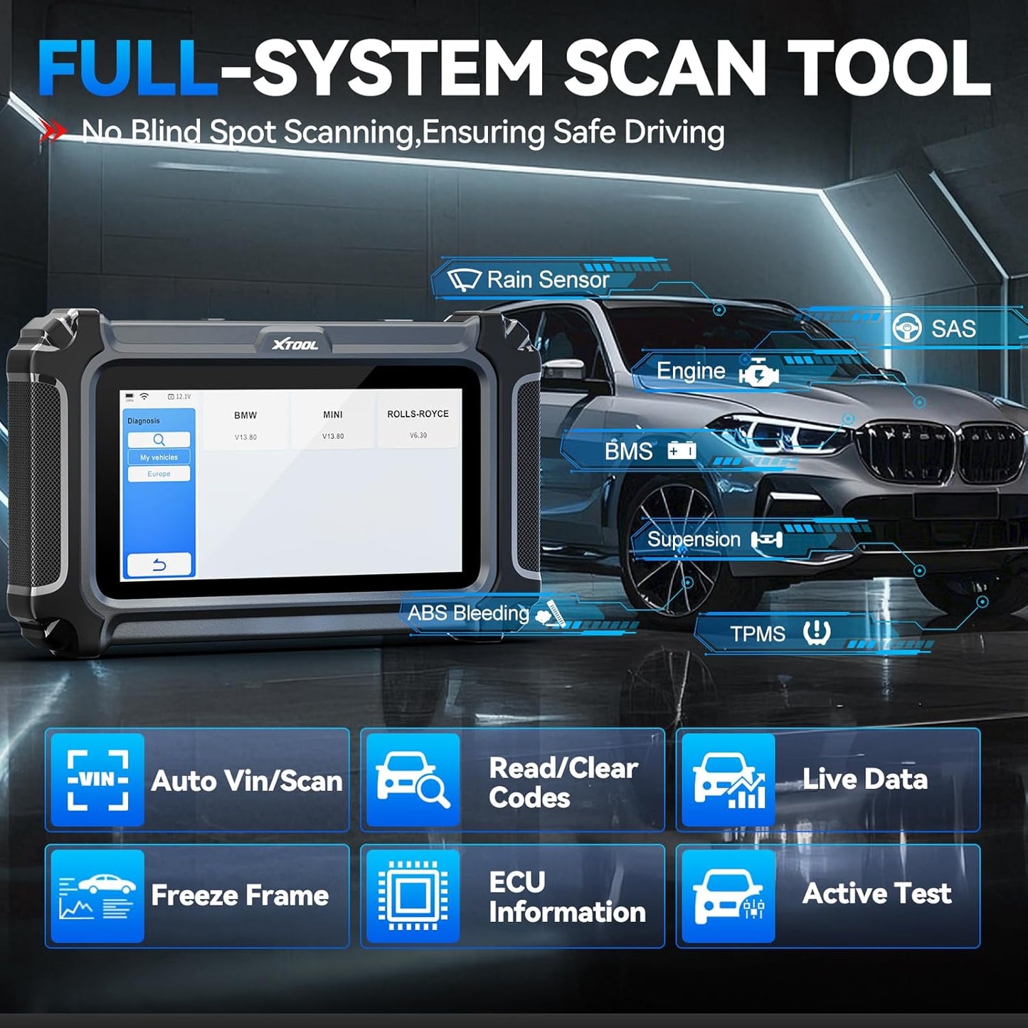 XTOOL IP500 for BMW OBD2 Scanner, Full Systems Bidirectional Scan Tool with ECU Coding, Battery Registration Tool for BMW/MiNi/RR, All Reset Services-(Injector Coding/BMS/ABS), Lifetime Free Update