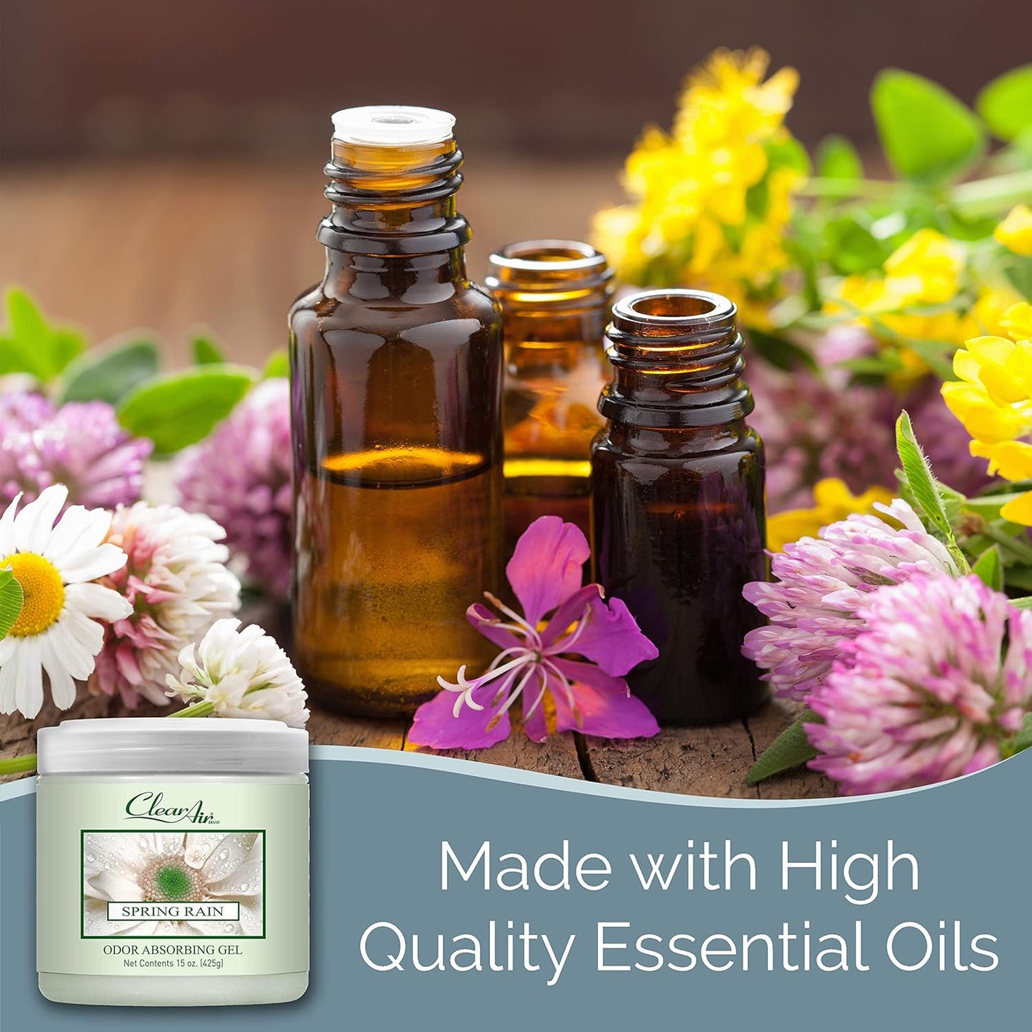 Clear Air Odor Absorber Gel - 15 oz, Pack of 2 - Air Freshener Absorbs and Eliminates Odors in Bathrooms, Cars, Boats, RVs and Pet Areas - Made with Essential Oils - Spring Rain Scent