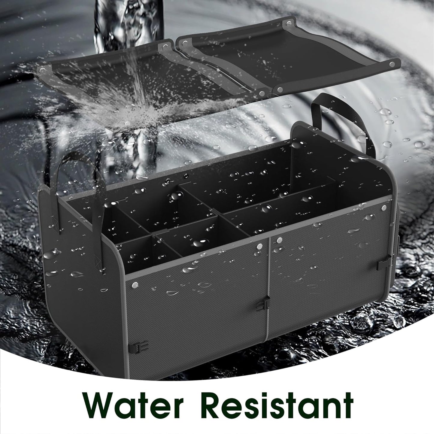 Foldable Waterproof Car Organizer with Non-Slip Traction Rope, 23.2”x13.8”x11.8” Heavy-Duty Trunk Organizer for SUV, Car Essentials List, Portable Vehicle Organizer,BLACK-M003