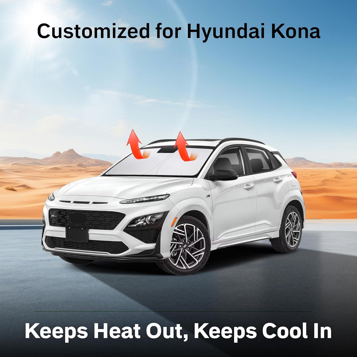 for Hyundai Kona 2018-2025 Windshield Sunshade - EcoNour 240T Polyester Material Cars Sun Visor Reflector Blocks UV Rays - Foldable Sunshade Interior Protection Hyundai Kona Accessories