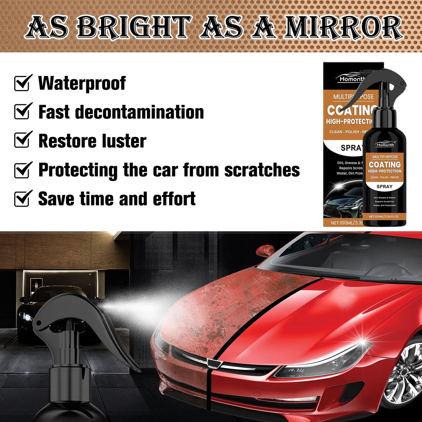 Nexa Turbo Shine Spray,Nexa Car Scratch Remover,Turbo Shine Nexa 3 in 1 High Protection Quick Car Coating Spray(1Pcs)
