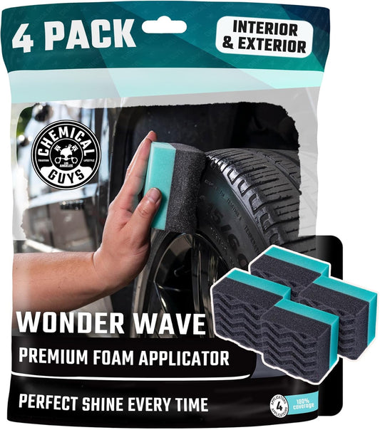 Chemical Guys Wonder Wave Durafoam Contoured Large Tire Shine & Dressing Applicator, 4 Pack