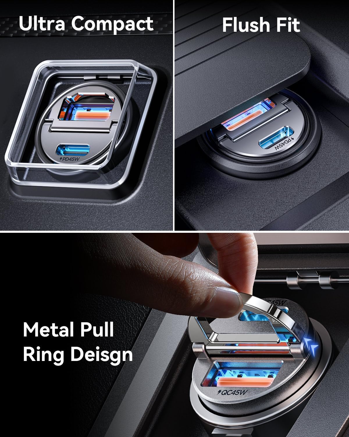 MRGLAS 90W Fast iPhone 16 Car Charger, USB C Car Charger with Type C Cable, PD45W & QC45W, Flush Fit, All Metal, Cigarette Lighter USB Adapter for iPhone 16 15 Samsung S25 Ultra Pixel 8