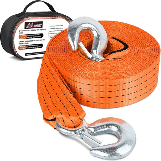 Nilight Tow Strap Heavy Duty with Safety Hooks 2”x20’ 10,000LBS Breaking Strength Towing Strap Rope for Trucks Vehicles Towing Accessories Cable Trailers, 2 Years Warranty