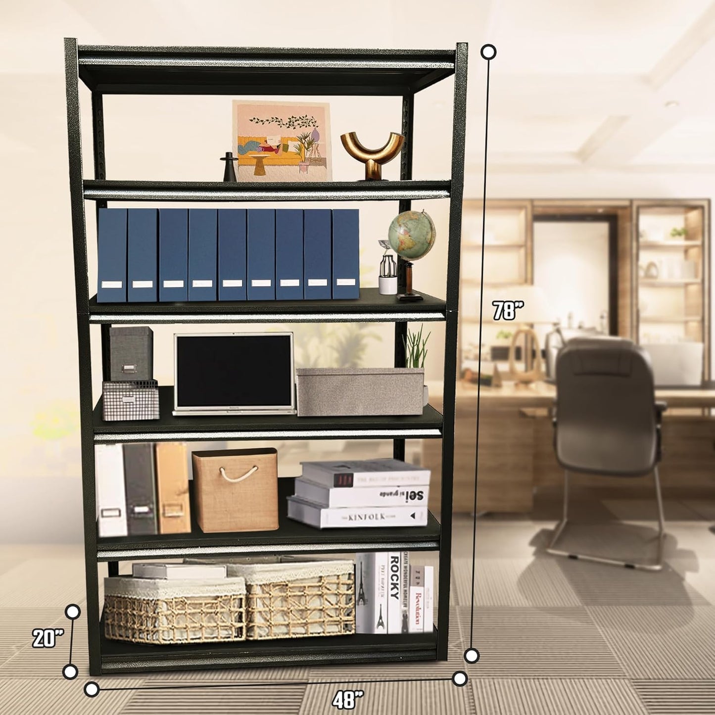 Rigma 5 Tier Garage Shelf, Heavy Duty Steel Shelving Unit, Adjustable Metal Multi-use Storage Rack, Shelves for Garage, Basement, and Industrial Warehouse Or Office (48" W X 20" D X 78" H 6-Tier)