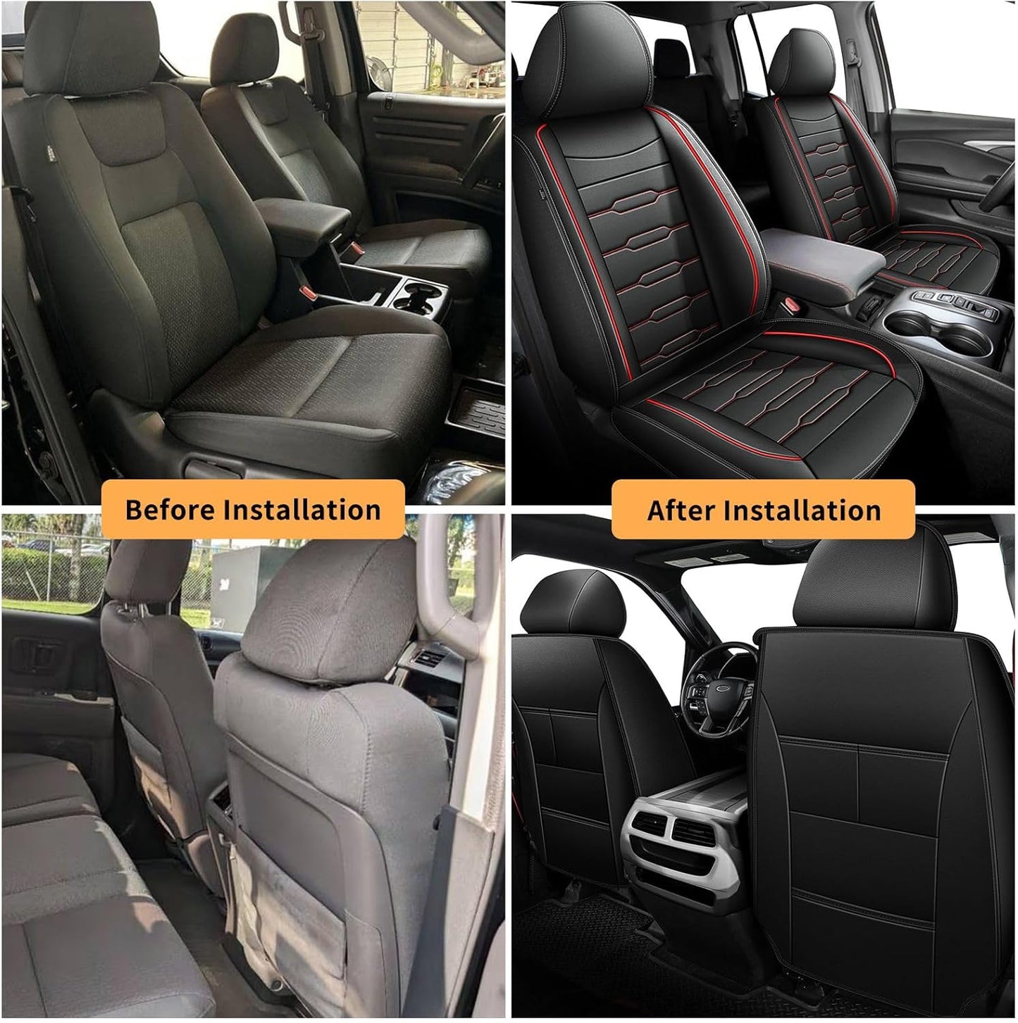 AOMSAZTO Seat Covers Fit for Honda Ridgeline 2006-2024 2025: Crew Cab 2PCS Front Car Seat Covers Faux Leather Truck Pickup Seat Cushion Protector - Front Seats Without Armrests(Front Pair, Redline)