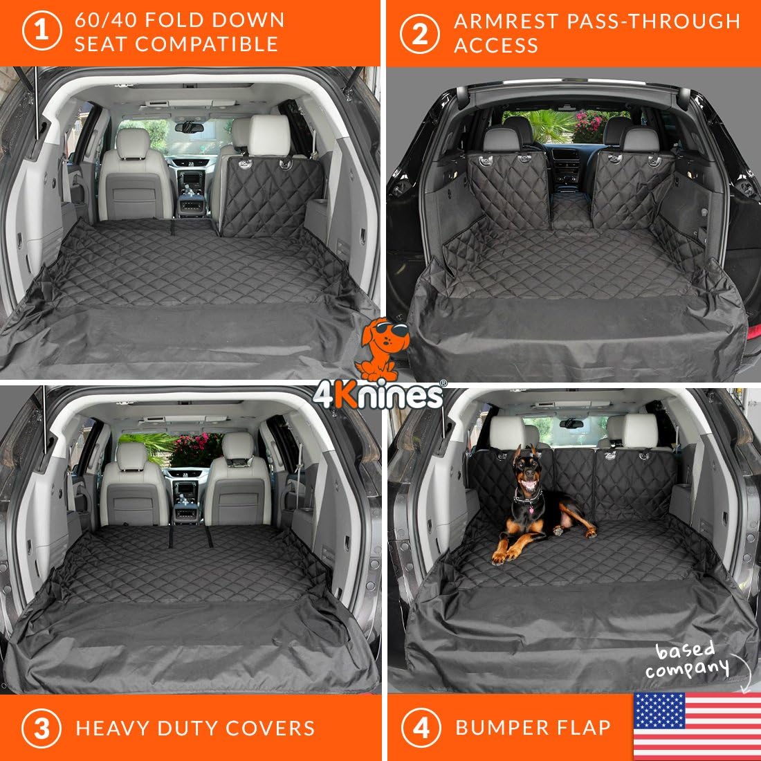 4Knines SUV Cargo Liner for Dogs, Trunk Mat for SUV, Durable Cargo Cover, Protector – Compatible with 60/40 Split Bench & Armrest Pass-Through, Waterproof, Machine Washable, Non-Slip (Large, Camo)