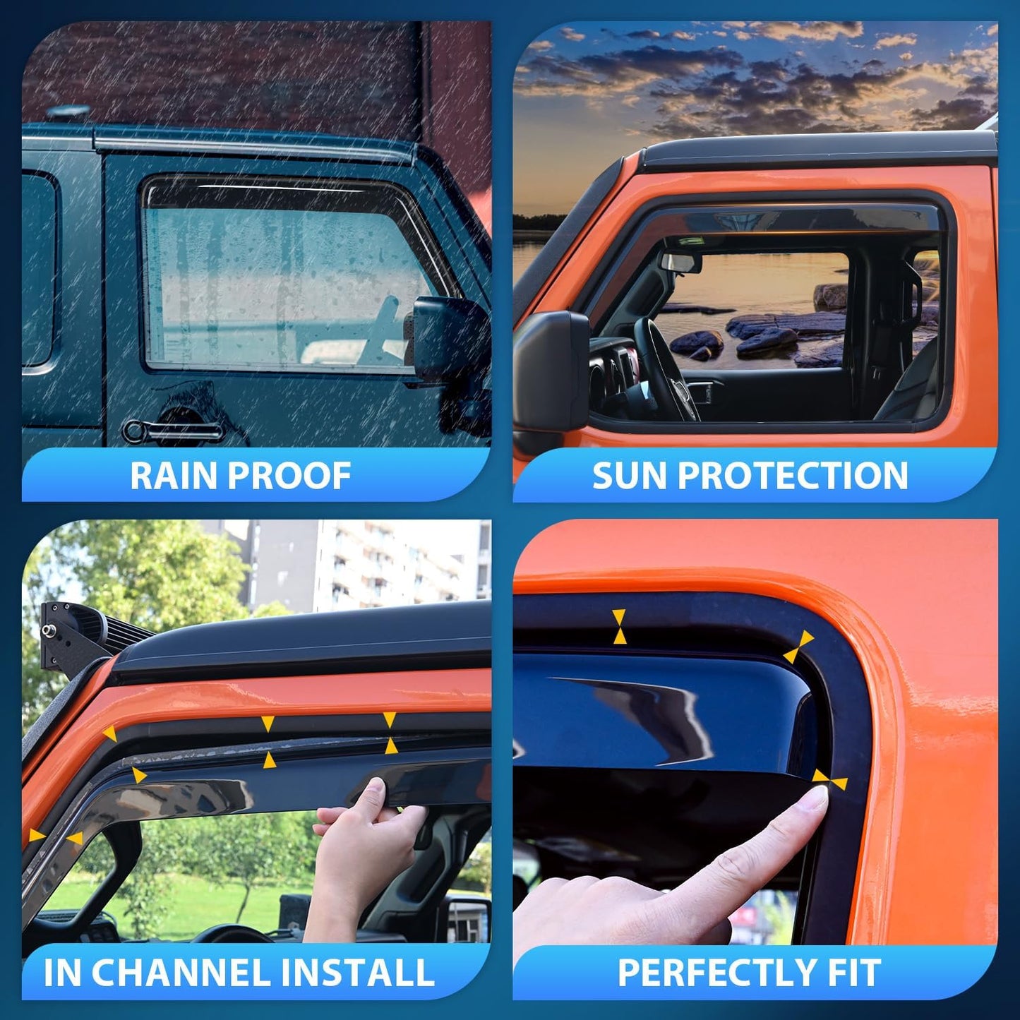Nilight Window Visor Compatible with Jeep Wrangler JL/Jeep Gladiator 2018 2019 2020 2021 2022 2023 2024 Vent Window Visors, Rain Guards Acrylic-4pcs