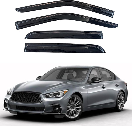 KPY Window Visor Compatible with Infiniti Q50 2014-2022, 4PC Rain Guard Side Window Vent Deflectors Tape-On Mugen Style, 2014 2015 2016 2017 2018 2019 2020 2021 2022