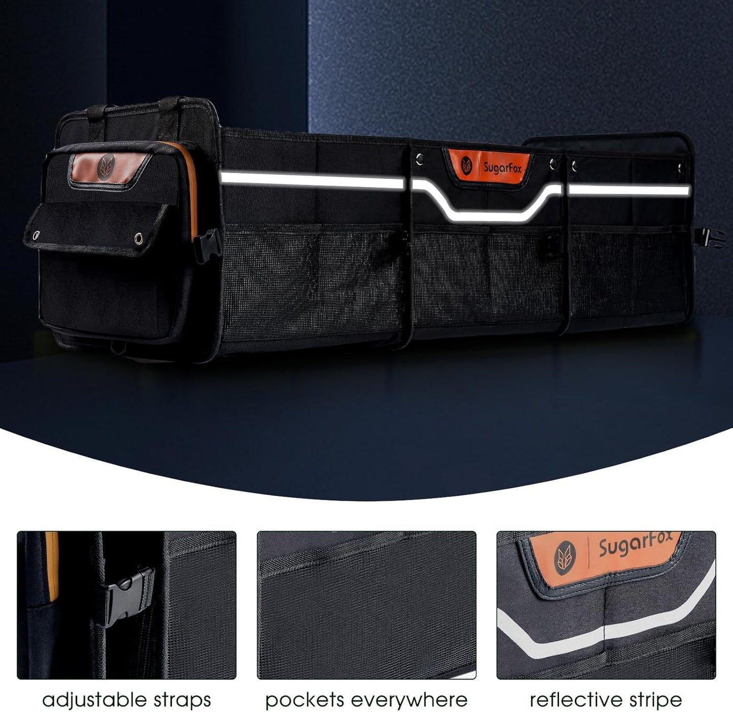 Trunk Organizer, Heavy-Duty Storage for Car & SUV, Foldable Waterproof Car Organizer with Cooler, Collapsible Multi-Compartment Storage, 95L, Black-M003