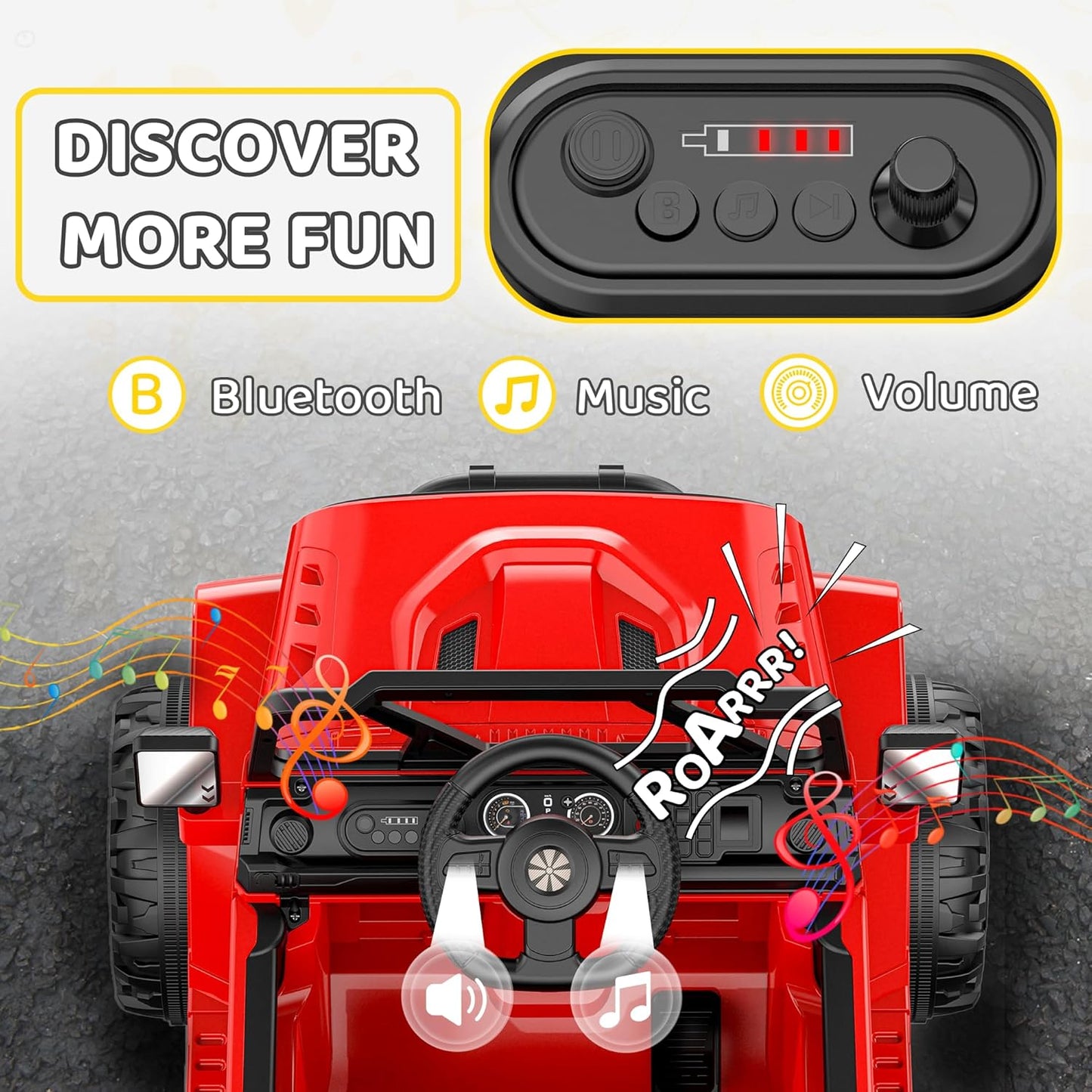 12V Ride On Truck Car with Remote Control, Kids Electric Vehicles with Bluetooth Music, Horn, 3 Speeds, 4 LED Lights, Soft Start, Ride-on Toy for Toddler Boys & Girls (Red)