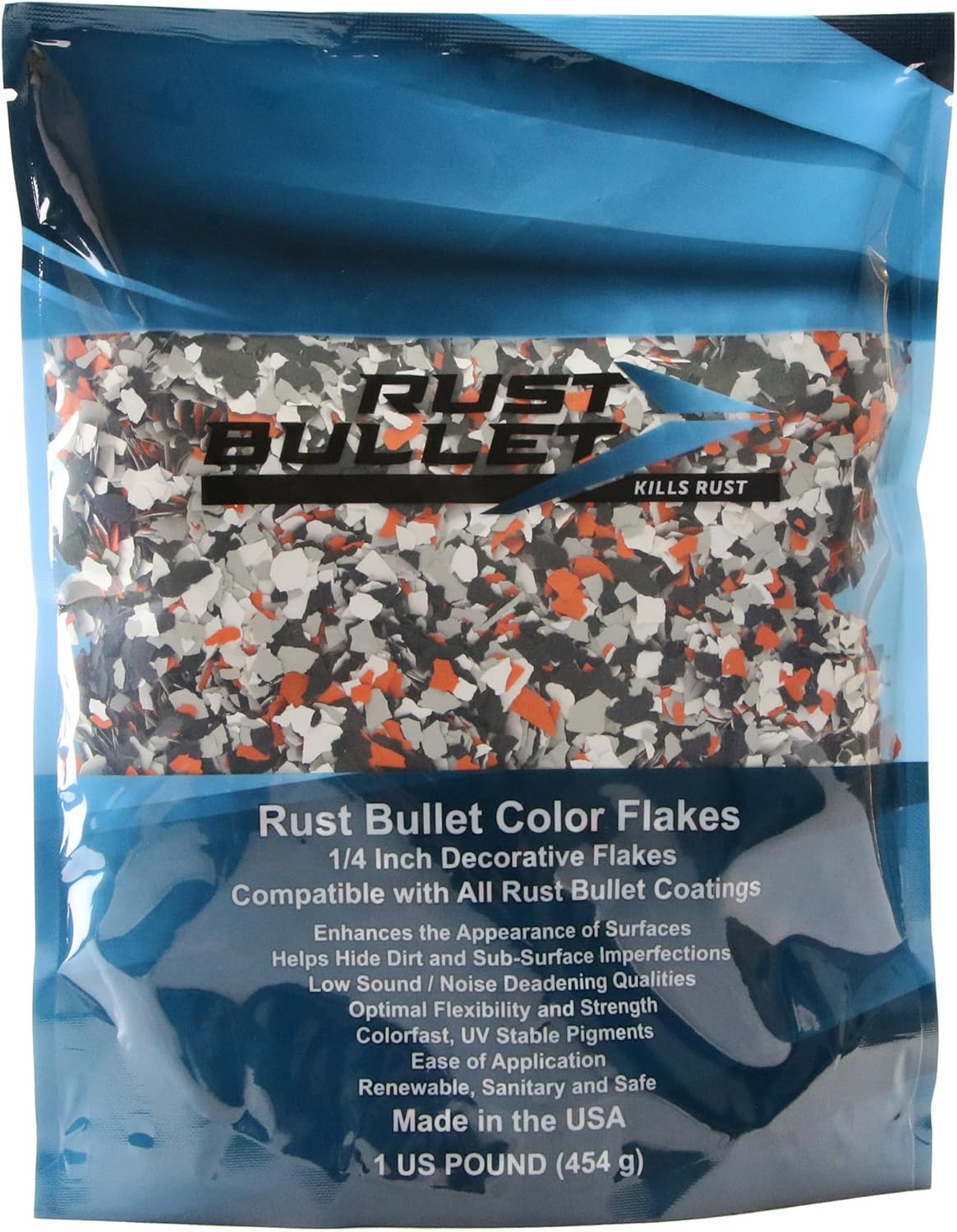 RUST BULLET Decorative Color Flakes - Harley Blend - Customize Concrete Floors with 1 LB of Durable, UV-Resistant Vinyl Chips for Stunning, Long-Lasting Designs