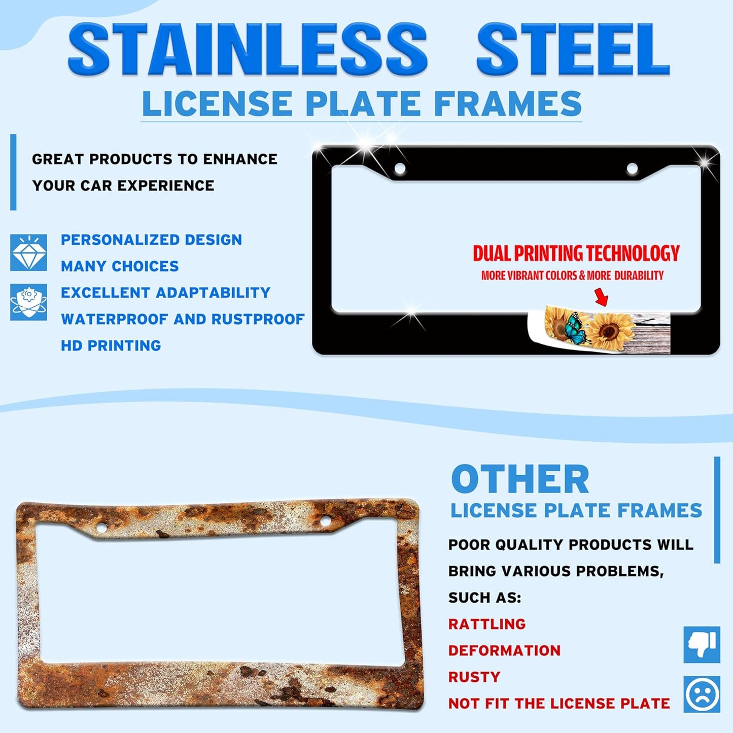 Black and White Snake Crawling License Plate Frame Gothic License Plate Holder for Front or Rear Car Tags Stainless Steel Funny Car Decoration with Screws 6.3 X 12.2 in