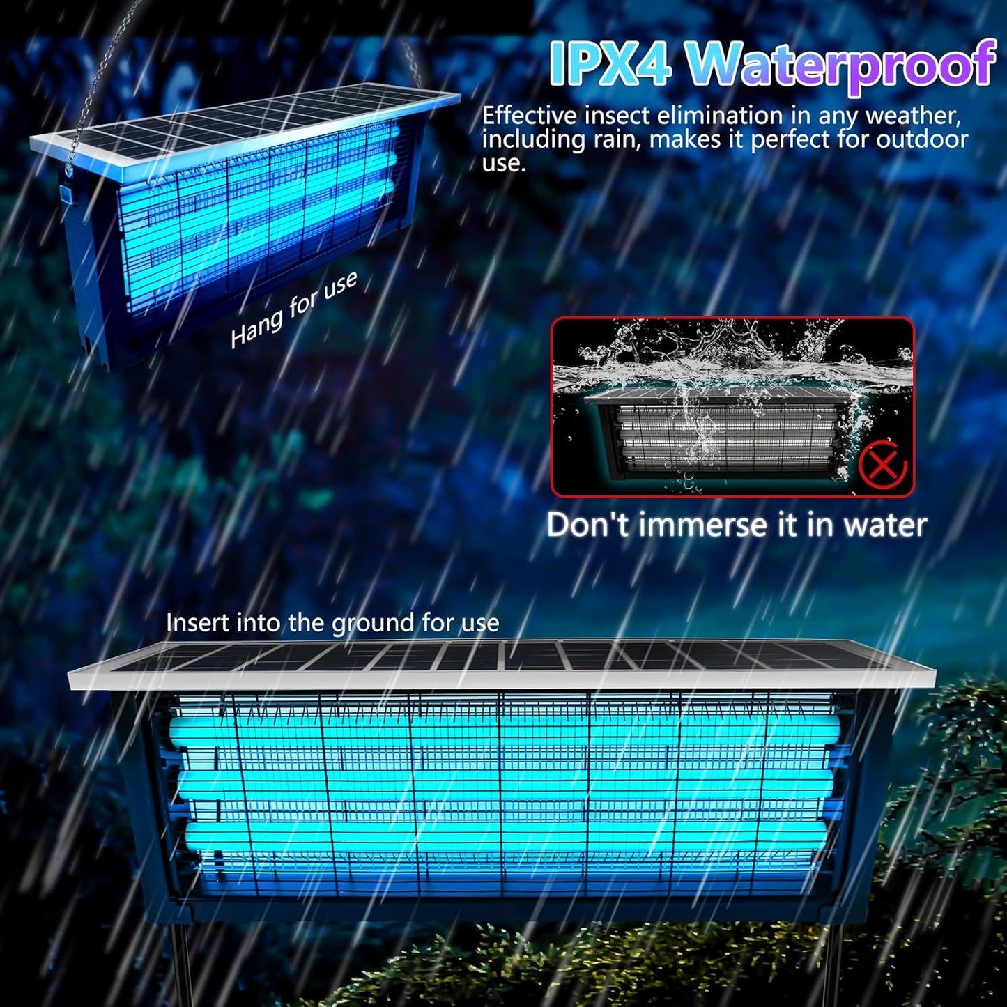 Powerful Large Solar Bug Zapper Outdoor for 4000 sq.ft, Rechargeable Mosquito Zapper with High Powered, Cordless Solar Fly Zapper for Patio Garden Backyard RV Camping Pond with 18W Solar Panel