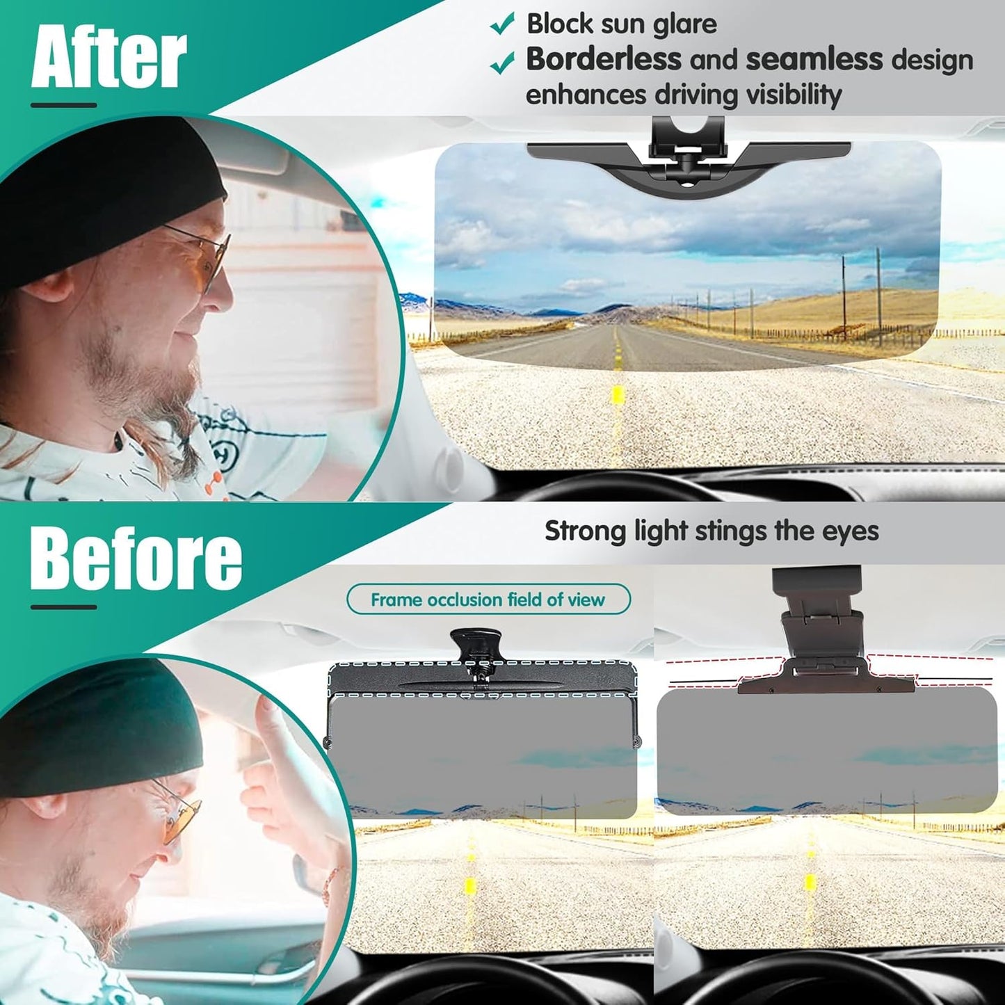 Sun Visor Extender for Car - Universal Adjustable Side Window Sun Blocker, Folding Clip-On Visor Extension, Easy Install & Glare Reduction (Black-2 Pack)