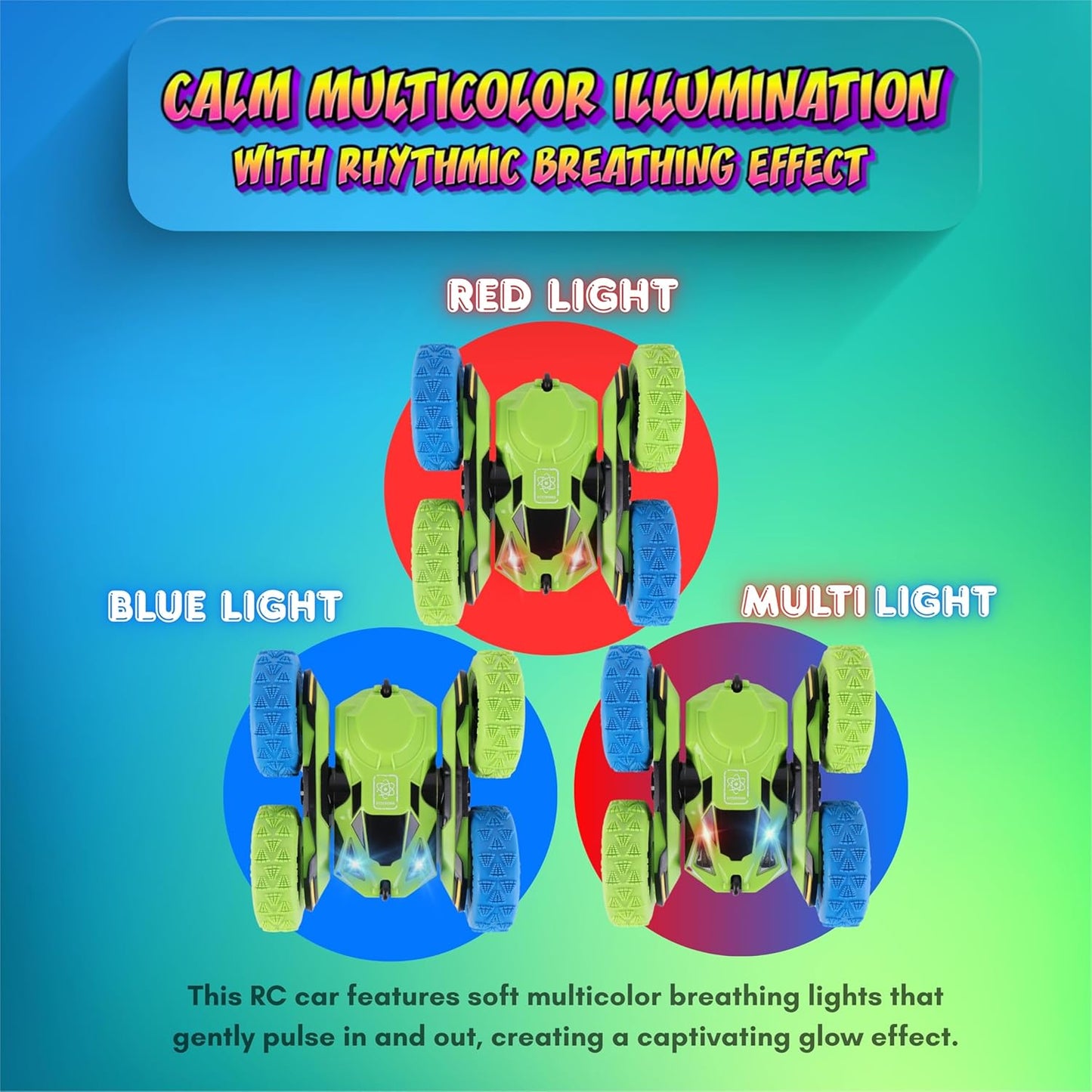 All-Round Drive Stunt RC Car - 360° Spins, High-Speed Off-Road with LED Headlights, 2 Rechargeable Batteries, AAA Remote Batteries, All-Terrain for Kids 6+ & Adults (Green & Blue)