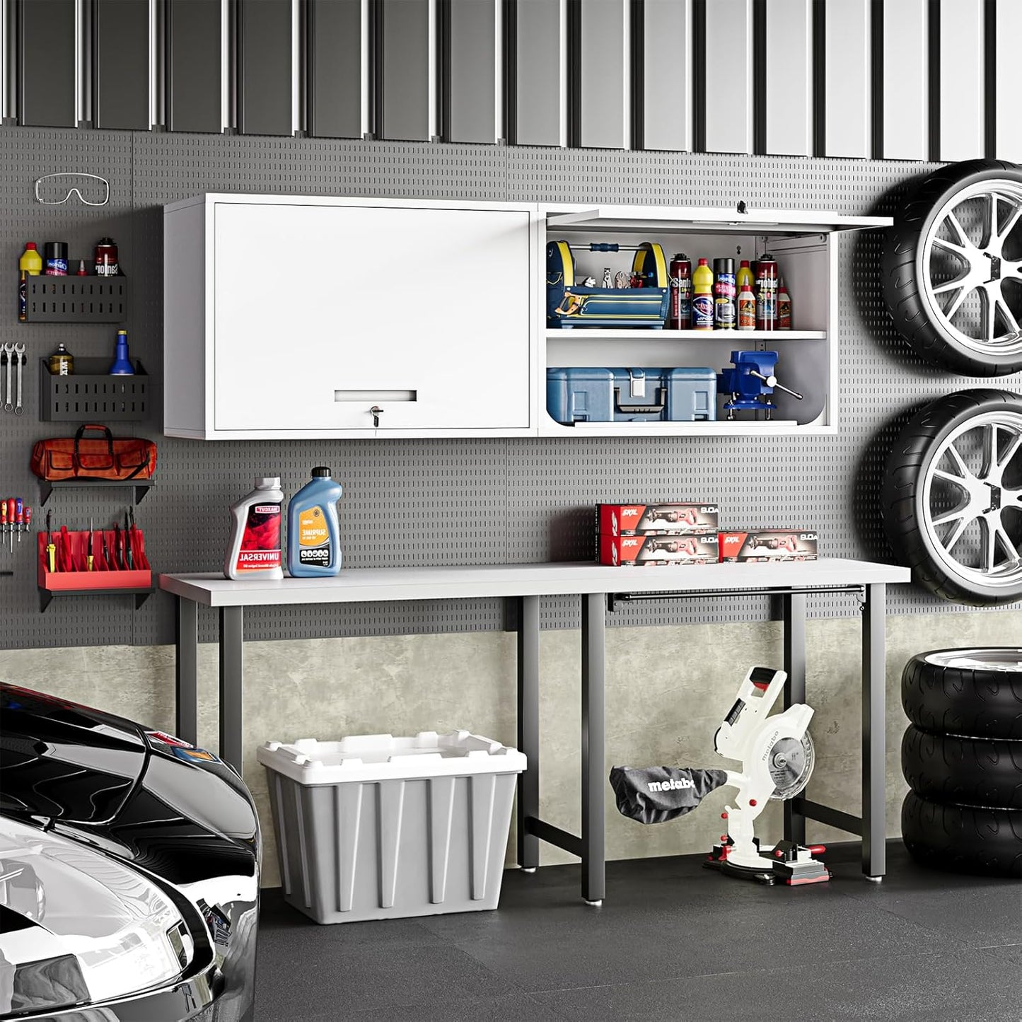 White Metal Wall Cabinet for Bathroom - Over the Toilet, Wall Mounted, Upper Storage, Garage Assembly Required