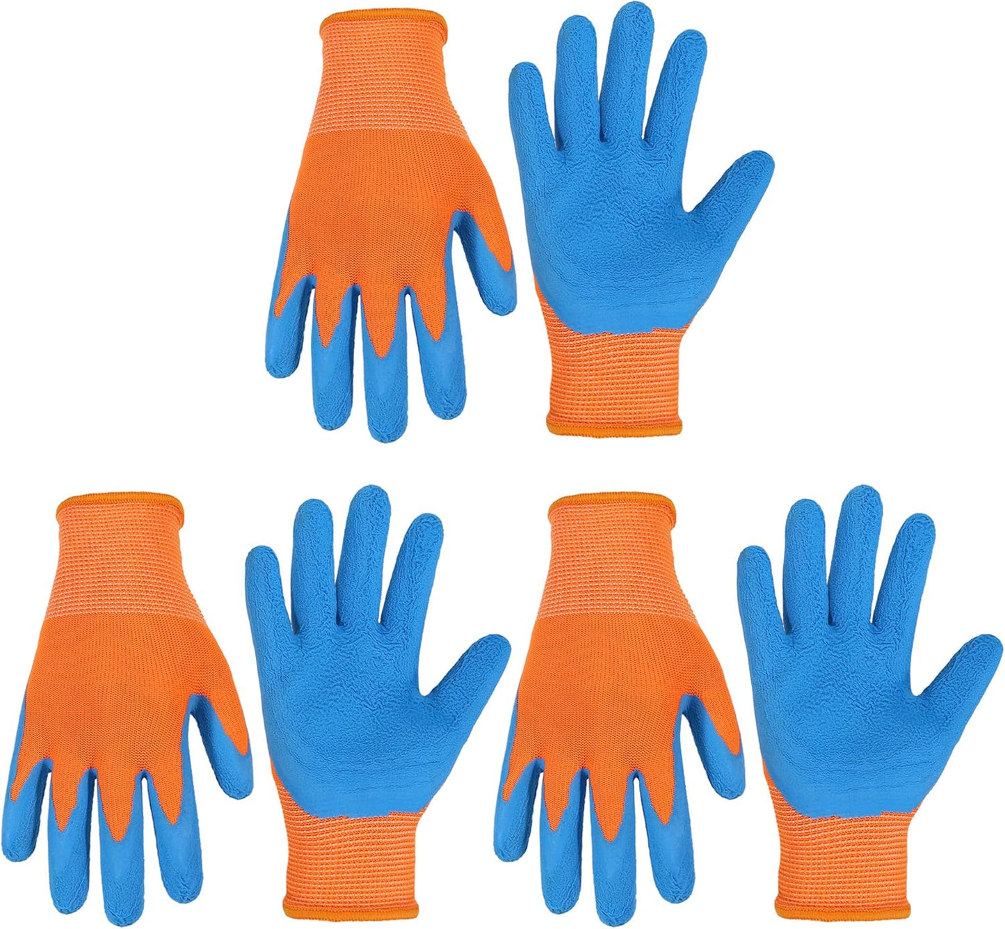 HANDLANDY 3 Pairs Kids Gardening Gloves Latex Free, Nitrile Coated Children Toddler Garden Yard Work Gloves for Little Girls Boys (Size S, Black-Orange)