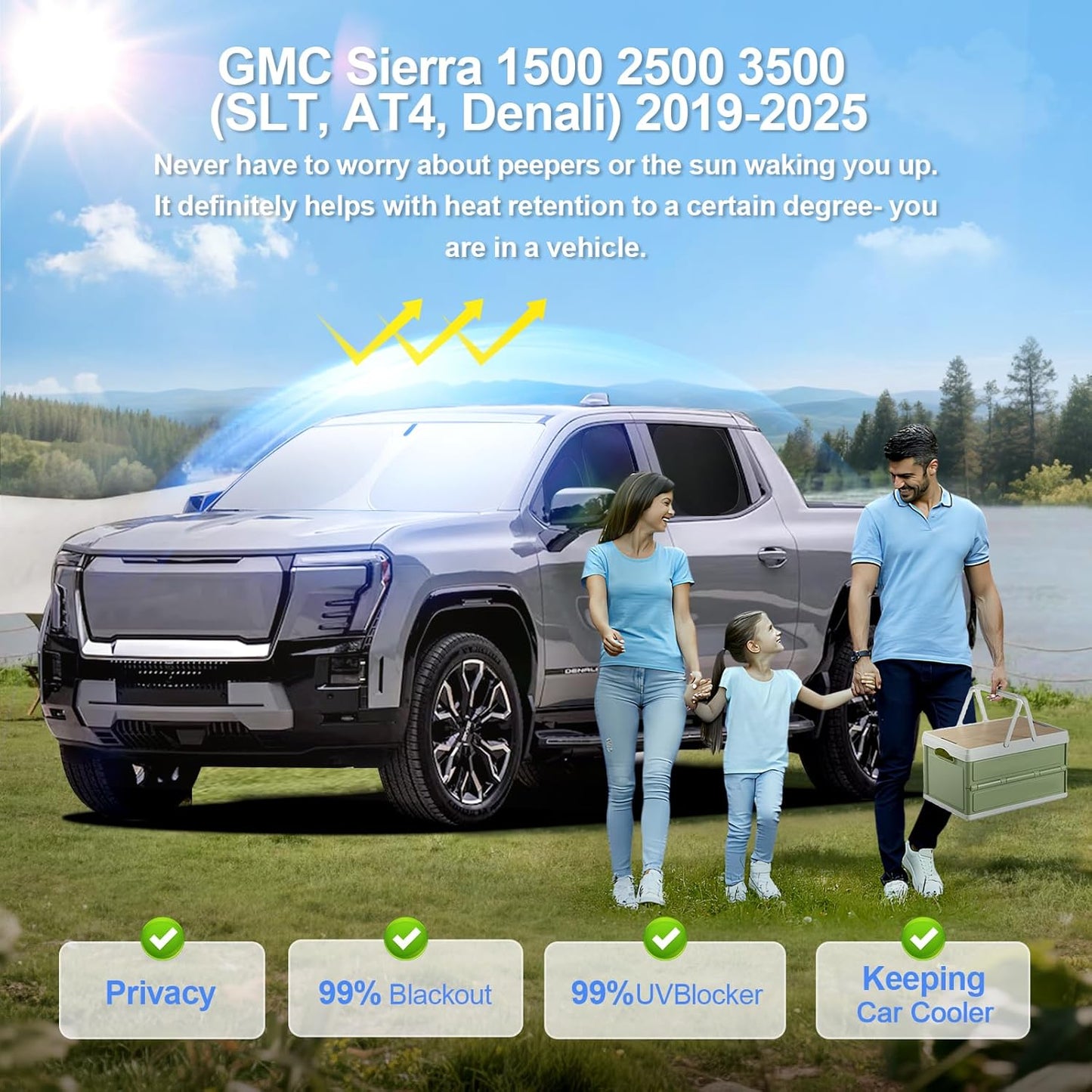 5pcs Car Window Shades for GMC Sierra 1500 2500 3500 (SLT, AT4, Denali) 2019-2025 Accessories,Windshield Side Rear Full Sunshade,Sun Visor UV Blocking, Privacy Protection for Camping Outdoor