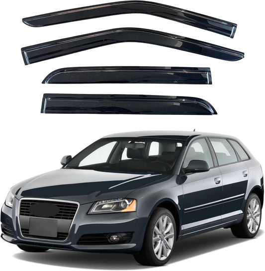 KPY Window Visor Compatible with Audi A3 Hatchback 2003-2013, 4PC Rain Guard Side Window Vent Deflectors Tape-On Mugen Style, 2003 2004 2005 2006 2007 2008 2009 2010 2011 2012 2013