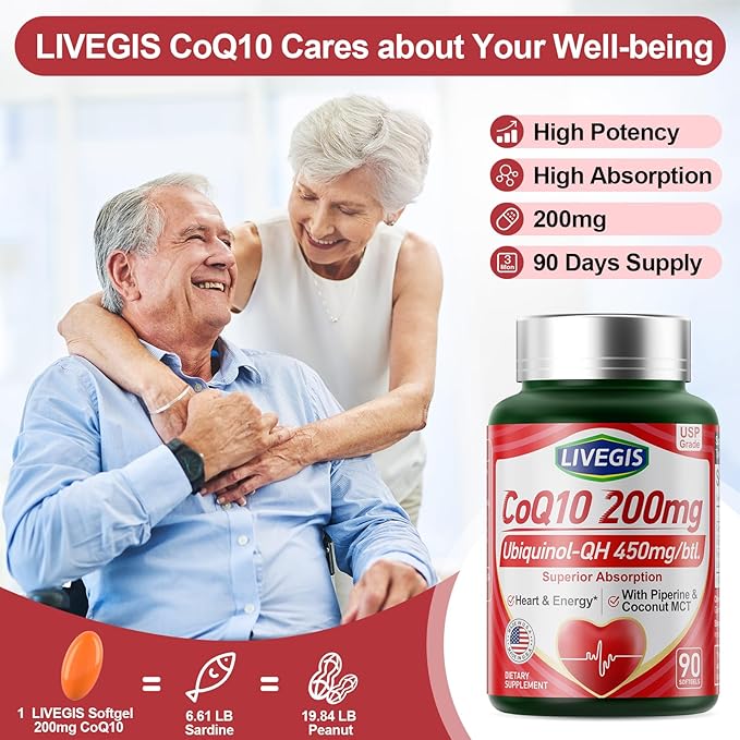 CoQ10 200mg Softgels, Ultra CoQ10 Ubiquinone 200mg with Coconut MCT Oil, 5X Superior Absorption, Coenzyme Q10 Ubiquinol and Supplements - 90 Counts * 3 Packs
