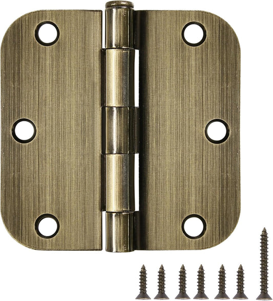 18 Pack Door Hinges Antique Brass 3.5 Inch Interior 3 1/2" Round 5/8" Radius Heavy Duty Metal Hardware Kit 3 ½" 5/8" Radius Flat Hinge for Bifold Doors Decor Master Bedroom Storage Room