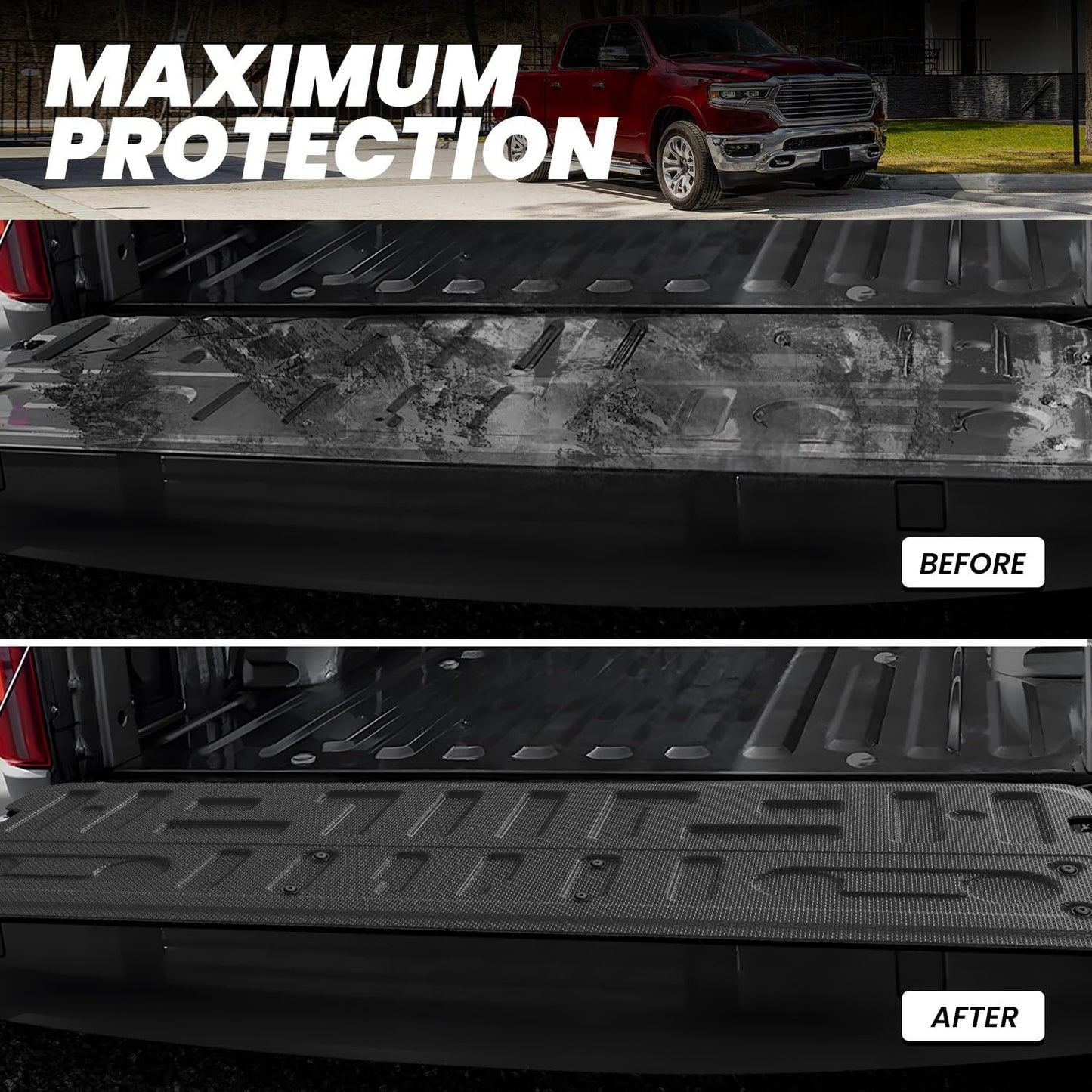 LASFIT Tailgate Mat for Ford F-150 2021-2025(Without Work Surface or Pro Access Tailgate) Truck Tailgate Liner All Weather Protector TPE Tailgate Cover, 1pc Black