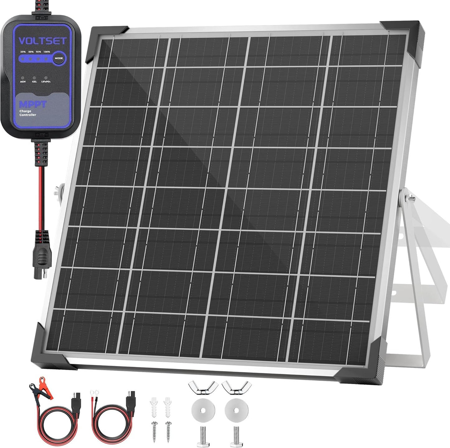 Solar Panel Kit 20W 12V with MPPT Controller, Solar Battery Trickle Charger Maintainer, Waterproof Solar Panel with Adjustable Mount Bracket for Boat RV Motorcycle Marine